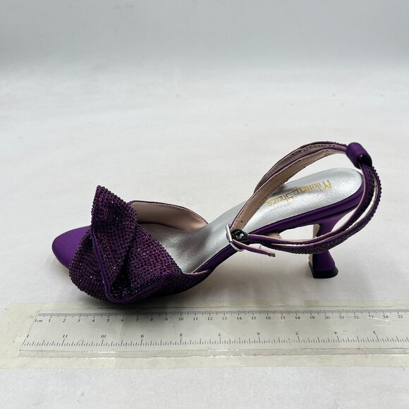Milooey Shoe Purple Womens Glitter Rhinestone Bow Heeled Elegant Crystal Sandal - Picture 2 of 8